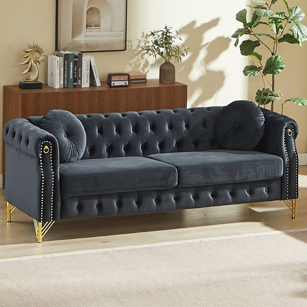 English Elm 2371-bk-1 Three Seat Velvet Modular Sofa with Footstool for Contemporary Living W834P225861