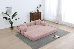 English Elm Convertible Sleeper Sofa Bed Pink Corduroy 3-Seat Foldable Couch with Cylindrical Pillow, Non-Slip Flexible Design W3199P311308