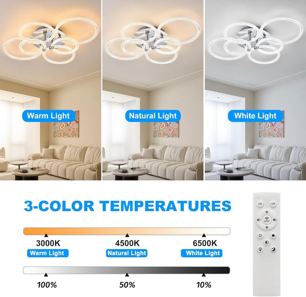 English Elm Modern Acrylic Six Ring Flush Mount Led Fixture with Dimmable Remote for Any Room T3177P283988