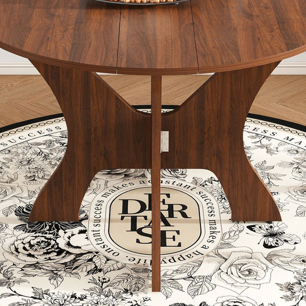English Elm 43 Inch Foldable Mdf Dining Set with Pu Cushioned Solid Wood Chairs Space Saving Walnut W2700S00114