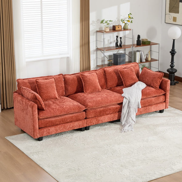 English Elm Cloud Modular Three Seat Sofa Chenille Upholstered with Double Layer Cushions for Living Room Orange W1143S00060