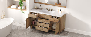 English Elm Christopher Knight Home® - 60" Modern Bathroom Vanity with Durable SMC Sink, Rattan Doors, Soft-Close Drawers, Pine Legs Antique Natural N817P296130N