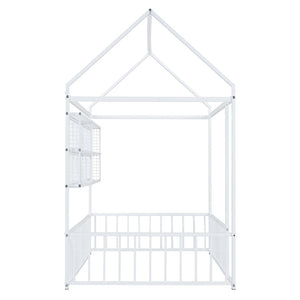English Elm Twin House Frame Bed Powder Coated Steel with Built in Shelves for Kids Room N737P175360K
