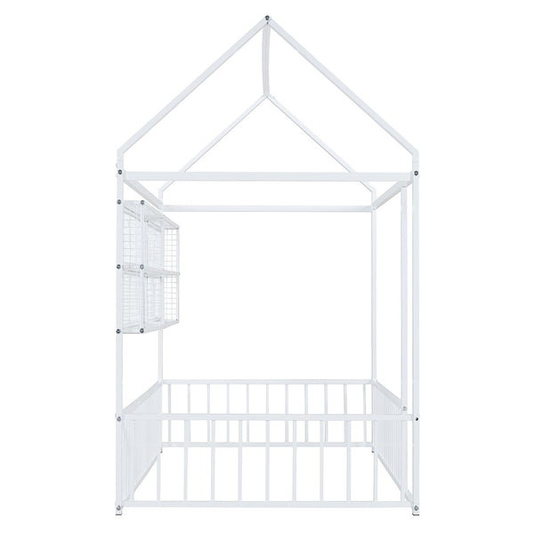 English Elm Twin House Frame Bed Powder Coated Steel with Built in Shelves for Kids Room N737P175360K