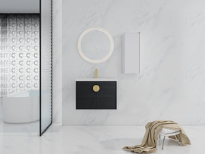English Elm 28" Wall-Mounted Bathroom Vanity With Ceramic Sink & Side Cabinet – Space-Saving, Soft-Close Doors! W999S00327