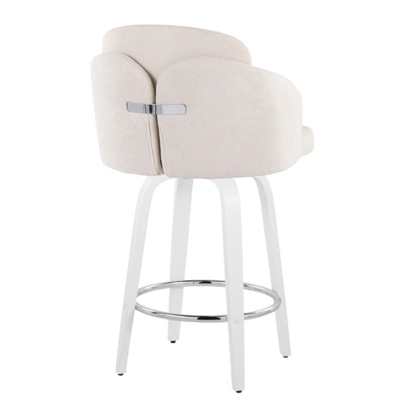 English Elm Fixed-height Swivel Counter Stools with Faux Leather Seats and Chrome Footrest Set of 2 Cream B202S01809