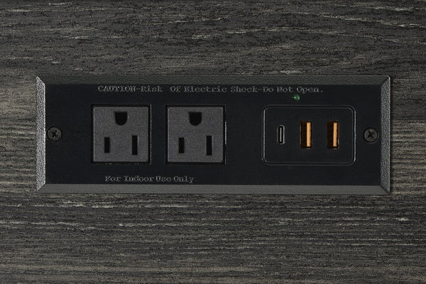 English Elm Bar Industrial Bar Table Set with Power Outlet and Upholstered Chairs, Space-Saving Dining Hub Grey+Black W487P333506