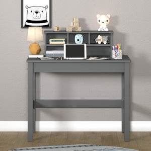 English Elm Grey Writing Desk with Hutch – Spacious 35" Wide Workstation with Cable Management, Shelves & Storage Organized Elegance for Home Office and Study Spaces B062P209417