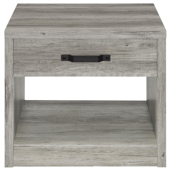 English Elm Nuberg Driftwood Gray End Table with Drawer and Open Shelf for Living Room B062P441289