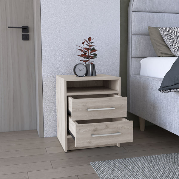 English Elm Eter Smart Nightstand with Two Smooth-Glide Drawers and Top Shelf — Compact, Modern Storage Solution Gray 22.8 L x 18.9 W x 7.5 H B20091862