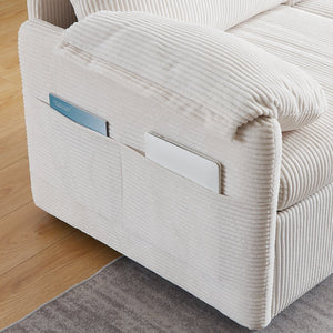 English Elm MH'' MH' 64.5 Inch Sleeper Sofa Bed with Corduroy Upholstery, Sturdy Wood & Iron Frame, 3-in-1 Convertible Comfort Beige W1193S00124