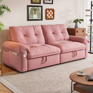 English Elm It 77-inch convertible velvet sofa bed, 2-in-1 loveseat to guest bed with steel frame, high-resilience foam comfort Pink W3820S00016