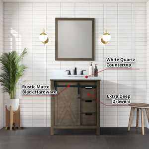 English Elm Rustic Brown Bath Vanity Set With White Quartz Countertop, Matte Black Faucet & Mirror Included B2731S01276-GIGA