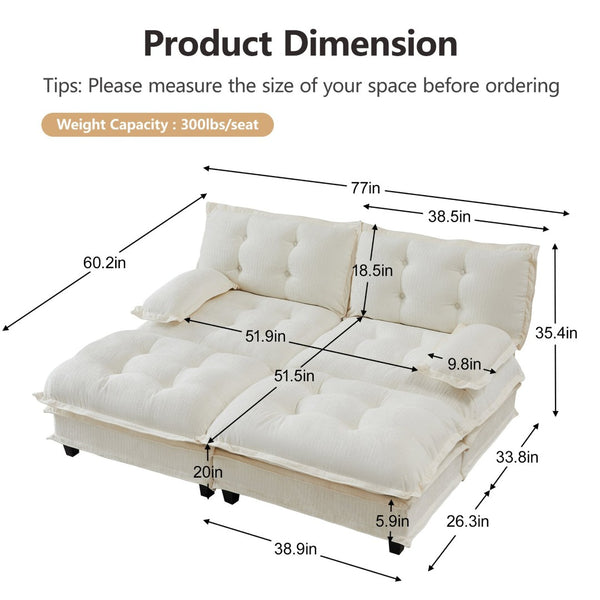 English Elm 77" Chenille Modular Cloud Sofa Plush Deep Seat Sectional with Ottomans for Living Room Beige W714S01676