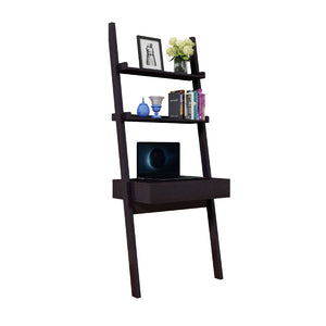 English Elm Tall Ladder Style Home Office Desk with Open Shelves and Drawer in Brown Wood B056P416991