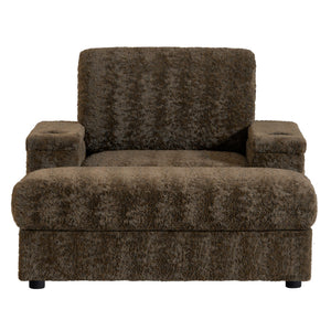 English Elm 42" Oversized Chaise Lounge with Plush Faux Rabbit Fur, Hidden Arm Storage, Cup Holder, Convertible Sleeper Brown N723P232726D