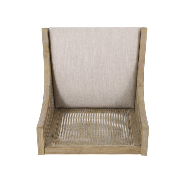 English Elm Dining Chair Set of 2 Rubberwood Cane Webbing Back Upholstered Farmhouse Style Beige N771P388970G