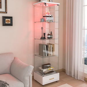 English Elm Modern Glass Display Cabinet With Led Lights, Quick-Assembly 4-Shelf Storage For Collectibles & Decor W241P268239
