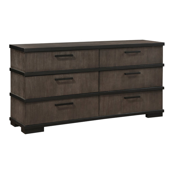 English Elm Two-Tone Modern Industrial Chest with Five Spacious Drawers Oak Veneer Texture and Bold Bar Hardware Black,Brown Gray 70.25 L x 21.5 W x 38.25 H B011P242782