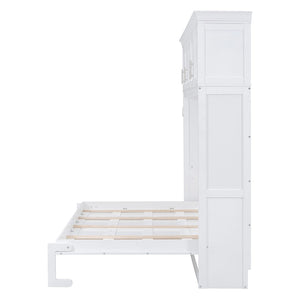 English Elm Queen Murphy Wall Bed with Top Cabinet Storage for Small Space Living White LP006665AAK-1