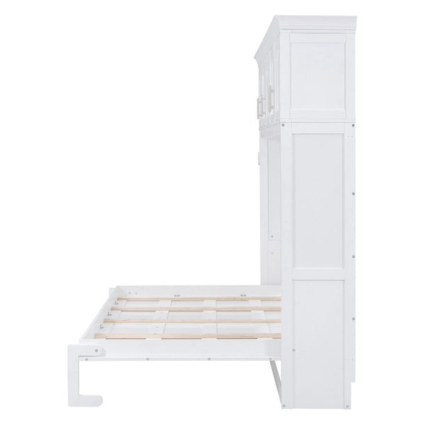 English Elm Queen Murphy Wall Bed with Top Cabinet Storage for Small Space Living White LP006665AAK-1