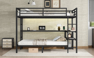 English Elm Full Over Twin Bunk Bed With Integrated Desk, Led Lighting & Usb Ports, Versatile Black Metal Design W1580S00127