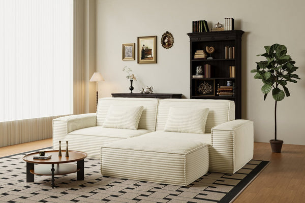 English Elm 106.3 Inch Large Striped Compression Sofa - Modern Beige Furniture For Living Rooms & Bedrooms W3147S00019