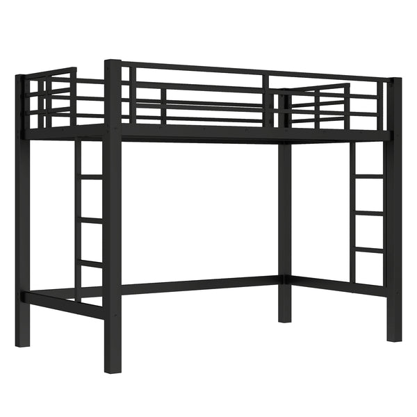 English Elm Twin Metal Loft Bed with Sturdy Frame, Space-Saving Underbed Storage, Safe Ladder & Guardrails W1580P370676