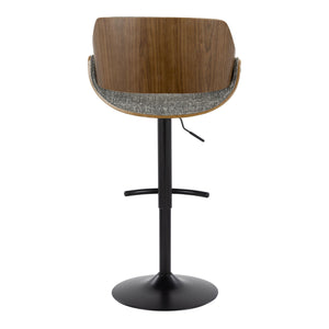 English Elm Fabrizzi Mid-Century Adjustable Barstool Set of 2 with Walnut Seat, Black Steel Base, Swivel Comfort Grey B202S00842