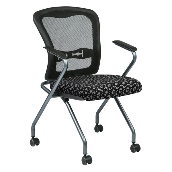 OSP Home Furnishings Deluxe Pro-line Ii Folding Nesting Armchair with Mesh Back and Lumbar Support Domino 84440-K107