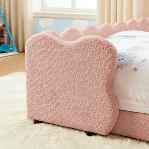 English Elm Twin Dinosaur Boucle Upholstered Kids Bed Solid Wood Frame with Padded Safety Rails Pink W1413P384917