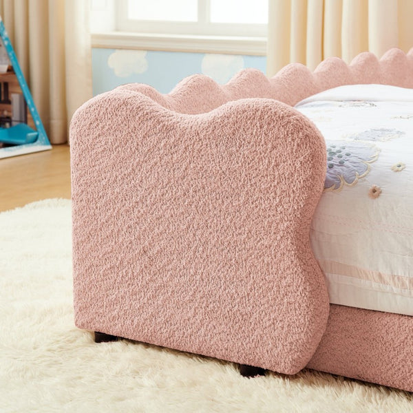 English Elm Twin Dinosaur Boucle Upholstered Kids Bed Solid Wood Frame with Padded Safety Rails Pink W1413P384917