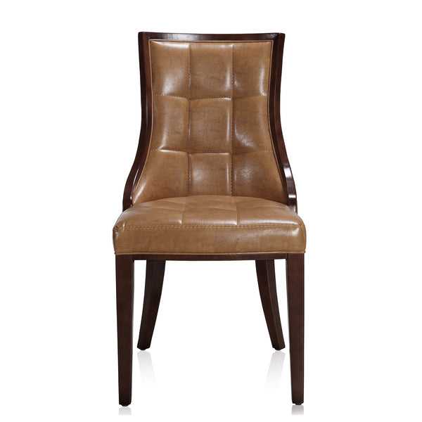 English Elm Fifth Avenue Wood Upholstered Dining Chair with Walnut Beech Frame, Faux Leather & Velvet Comfort Brown B365P397799