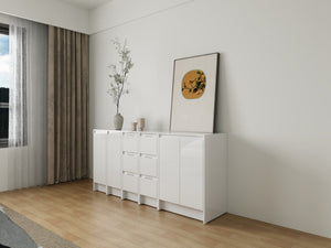 English Elm 72" Modular Freestanding Cabinet Glossy White Plywood Soft Close Bathroom Storage W999S00522