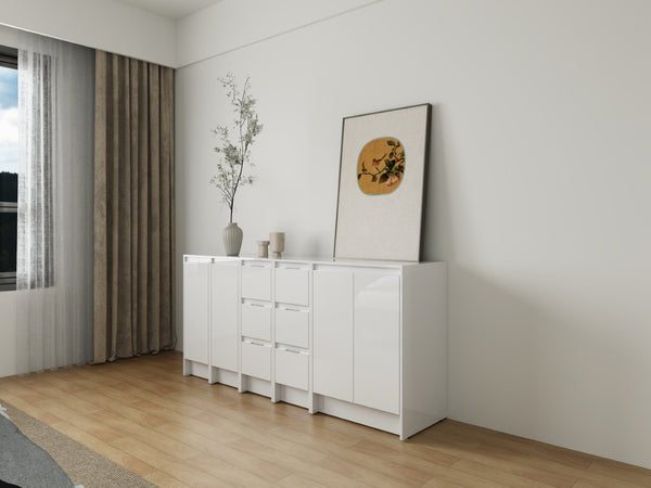 English Elm 72" Modular Freestanding Cabinet Glossy White Plywood Soft Close Bathroom Storage W999S00522