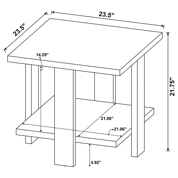 English Elm Mango Rustic Square End Table with Rough-Sawn Finish, Wide Board Legs, Two-Tier Display Surfaces for Casual Living Spaces B062P375427