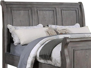 English Elm Grey Sleigh Design Headboard - Elegant Eastern King Panel Bed In Antique Gray Oak For Rustic Charm B011S01398
