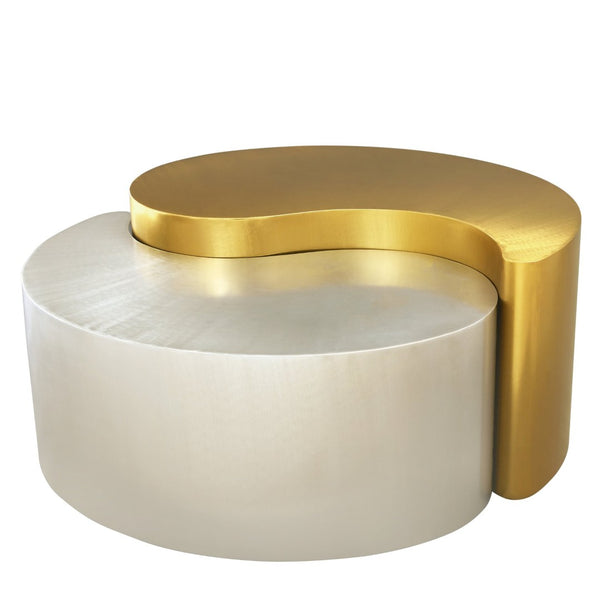 English Elm Ying Yang Modern Coffee Table - Sculptural Iron Frame In Gold & Silver, Perfect For Stylish Living Rooms G150108938-GIGA