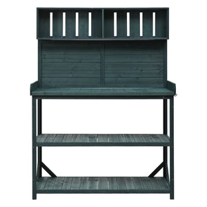English Elm TOPMAX 65" Wooden Potting Bench with Splash Plate & Hook, 4 Storage Shelves, Fir Wood Patio Workstation N717P221495F