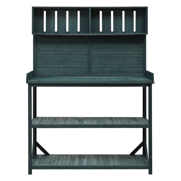 English Elm TOPMAX 65" Wooden Potting Bench with Splash Plate & Hook, 4 Storage Shelves, Fir Wood Patio Workstation N717P221495F
