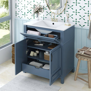 English Elm 30'' Retro Bathroom Vanity with Ceramic Sink, Solid Wood Frame, Soft-Close Doors & Ample Storage (Blue) N710P252113C