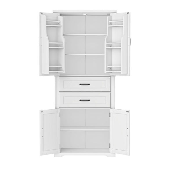 English Elm [video] Floor to Ceiling Matte Storage Cabinet with Drawers Shelves and Adjustable Interior White N759P407762K
