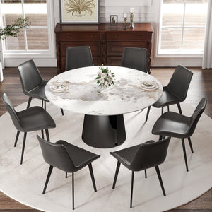English Elm 59.05" Round Sintered Stone Dining Table with Lazy Susan Iron Base Seats 8 W1535S00639