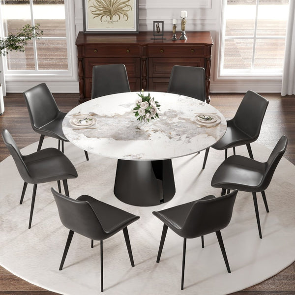 English Elm 59.05" Round Sintered Stone Dining Table with Lazy Susan Iron Base Seats 8 W1535S00639