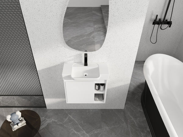 English Elm 24'' Floating Wall Mounted Bathroom Vanity with Ceramic Sink and Soft Close Cabinet Glossy White W999P426636
