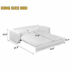 English Elm 93" King Sleeper Sofa Convertible Teddy Plush 3 Seat Couch with Recliner Living Room W1885S00315