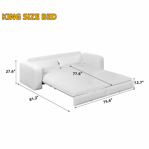 English Elm 93" King Sleeper Sofa Convertible Teddy Plush 3 Seat Couch with Recliner Living Room W1885S00315