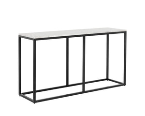 Sunpan Ellery Console Table - Modern Elegance with White Marble Top & Matte Black Steel Base, Handcrafted Beauty