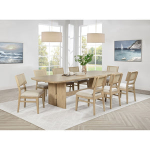 English Elm Beige Oak Coastal Dining Set with Cane Back Chairs and Extension Leaf Seats Six B062S01835