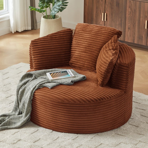 English Elm Compressible Corduroy Round Accent Chair Pocket Spring Cushioned Backrest for Apartments Orange W2339P461262